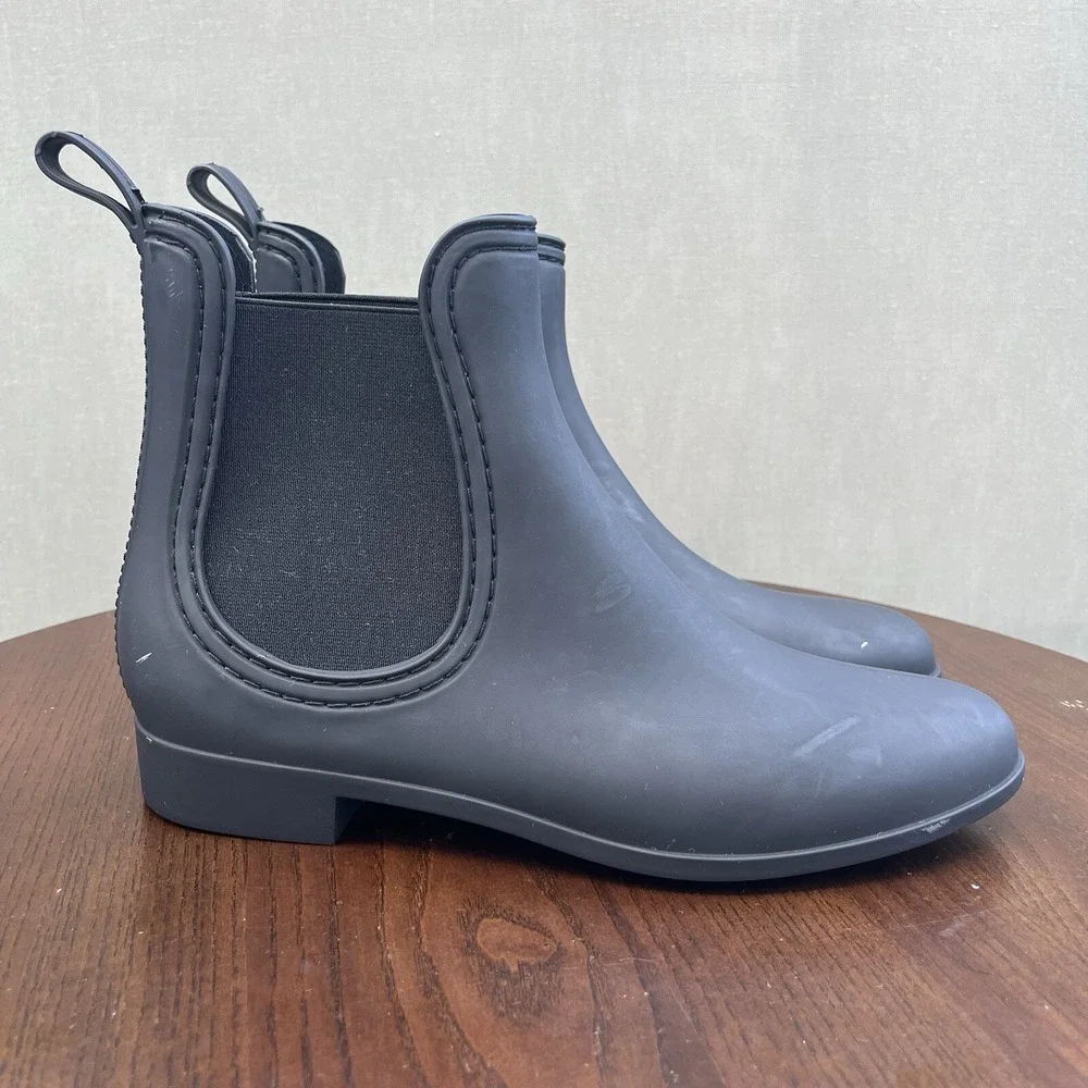 Jeffrey Campbell Chelsea Boots Women's 10 Black Rubber Ankle Rain Pull On Bootie